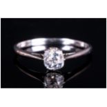 Antique Platinum Set Single Stone Diamond Ring. The Cushion Cut Diamond of Good Quality and Clarity.