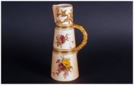 Royal Worcester Blush Ivory Naturalistic Floral Jug date 1908. Excellent condition. Stands 8'' in