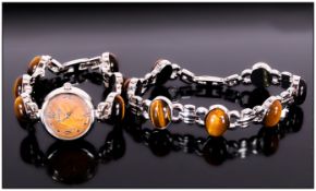 Tiger Eye Wristwatch and Bracelet Set, both the bracelet and the matching watch 'strap' comprise a