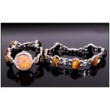 Tiger Eye Wristwatch and Bracelet Set, both the bracelet and the matching watch 'strap' comprise a