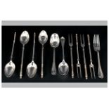 A Late 19th Century 8 Piece Silver Set of Fruit Spoons and Forks. Marked 800. + 2 Spoons and 1 Fork.