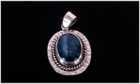 Kyanite Oval Hand Made Pendant, the Himalayan mined gemstone with the pale silver blue chatoyancy