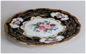 Coalport Floral Decorated Cabinet Plate with a blue border. Fully with gilding work. 12'' in