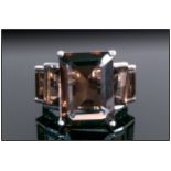 Smoky Quartz Graduated Octagon Cut Ring, the large, prong set, central, octagon cut smoky quartz