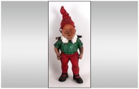 Austrian Cold Painted Terracotta Garden Gnome with a Character Face on his Back Shoulders He Carries