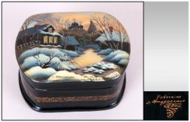 Fine Quality Russian Lacquered Table Box, Hand Painted with Infinite Detail, Depicting Beautiful