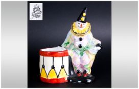 Royal Albion China Rare Art Deco Hand Painted Figural Clown Figure and Drum. c.1930's. Stands 6.25