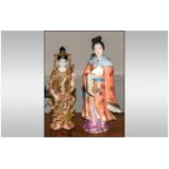 Two Oriental Figures, 1. Satsuma Buddha Figures, 2. Japanese Lady In A Formal Ground.