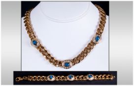 A High Quality Fashion and Vintage Gold Tone and Paste Necklace and Bracelet. c.