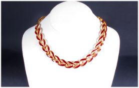 Napier Jewellery Vintage And Quality Gold Tone & Enamel Necklace, fully marked to clasp. 16'' in