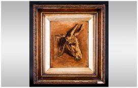 Oil On Canvas Attrib William Woodhouse (1820-1909) Donkey Portrait, 12x10 Inches. Unsigned. Gilt