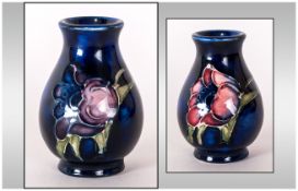 WITHDRAWN // Moorcroft Miniature / Sampler Vase ' Clematis ' On Blue Ground. 2 Inches High. Over