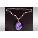 Large Purple Banded Agate Pendant Necklace, the spectacular agate pendant of approximately 90cts,