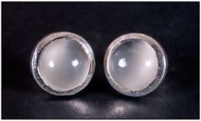 Silver Moonstone Pair of Stud Earrings, 7cts of round cut cabochons of silver moonstone, mined in