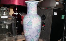 Lamp and Base ( Red Lamp Base and Shade & Flower Printed Vase )