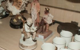 Ceramic Figurine Music Box, Two Figurines on Marble Base.