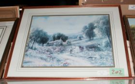 Pair of Dark Wood Framed Country Scenes.