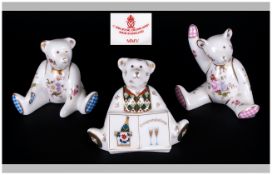 Royal Crown Derby Trio of Teddy Bear Figures / Paperweights. Date 2004. All Bears are In Excellent