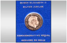 Queen Elizabeth II Silver Jubilee 9ct Gold Commemorative Medal. With Certificate of Authenticity.