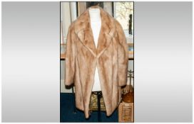 Ladies Light Brown Three Quarter Length Mink Coat, collar with revers, fully lined. Hook & loop