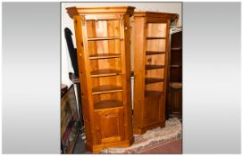 Matched Pair of Pine Corner Cupboard / Units with Four Interior Shelves, Below a Panelled