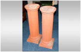 Pair of Terracotta Coloured Corinthian Style Columns 35 inches high.
