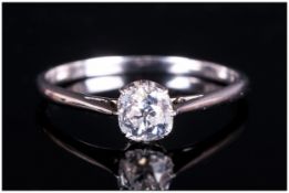 Antique Platinum Set Single Stone Diamond Ring. The Cushion Cut Diamond of Good Quality and Clarity.