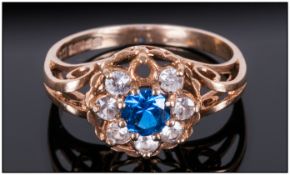 Ladies 9ct Gold Set Diamond & Sapphire Cluster Ring Flowerhead Setting fully hallmarked. 2.9