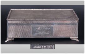 A Top Quality & Deluxe Table Cigarette Box with engine turned cover and panels with embossed