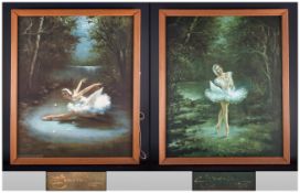 Pair Of Framed Prints Of Ballerinas Le Cygne, Showing Alicia Markova in the opening movement by