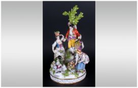 Fine Late 19th Century - German Hand Painted Porcelain FIgure Group, Titled ' The Gardeners '