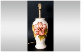 Moorcroft Tall and Impressive Lamp base ' Pink Hibiscus ' on Cream Ground. Stands 15.25 Inches High.