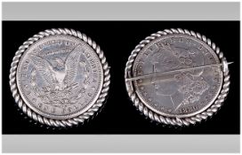 1880 Silver Dollar Mounted Brooch