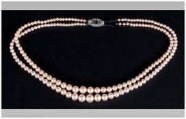 Lotus Double Strand Pearl Necklace. c.1950's. With Original Box. 18 Inches In Length. Excellent