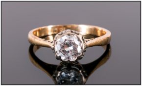 18ct Gold Diamond Ring Central Round Cut Diamond, Estimated Weight .40ct, Stamped 18ct, Ring Size