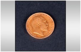 Edward VII 22ct Gold Half Sovereign. Date 1905. London Mint. V.F. Condition.