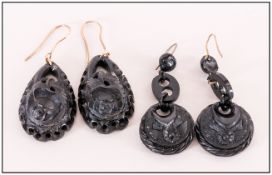 Two Pairs Of 19th/20thC Whitby Jet Drop Earrings