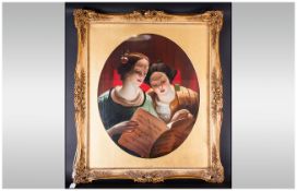 Oil Painting on Canvas In Gilt Swept Frame, with an Inner Oval Gilt Mount, Depicting The Singing