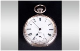 Antique Swiss Silver Open Faced Pocket Watch Marked 935. White dial, black numerals. Working order &