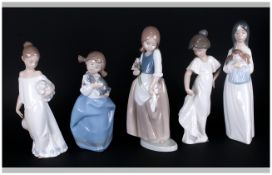 Nao Figures ( 5 ) In Total. Various Young Girl Figures and Subjects. Sizes 8 & 8.5, 9 Inches Tall.