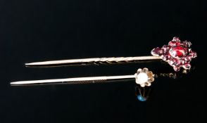 Victorian 9ct Gold Garnet Set Stick Pin, plus an antique opal set stick pin.