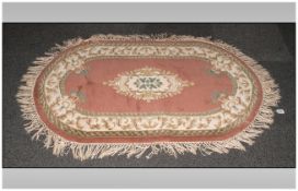 Chinese Circular Wool Rug, 100% Wool Pile, pink background with cream and beige decoration. 52