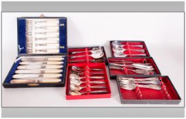 Small Collection Of Cased Flat Ware Comprising Fish Knives And Forks, Fruit Spoons etc.