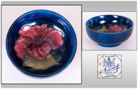 Moorcroft Miniature Footed Bowl ' Coral Hibiscus ' Design. Label to Base Reads ' Potters to Late
