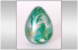 John Ditchfield Glasform Egg Shaped Glass Paperweight. 3.25'' in height. Excellent condition.