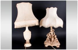 Two Table Lamps comprising Cherub Composition Lamp and Shade together with similar lamp 18 inches