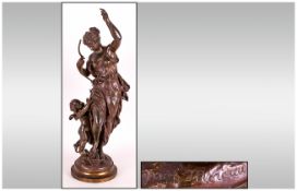 French Antique Bronze of Venus and Cupid, finely cast with a golden brown patination, signed M
