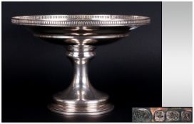 Art Deco Fine Silver and Impressive Pedestal Fruit Bowl with Ballustrade Border. Hallmark Birmingham