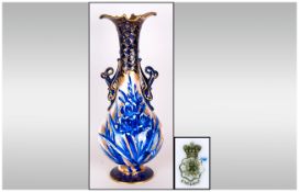Royal Doulton Bursley Impressive and Tall Two Handle Vase ' Blue Irises ' Pattern. c.1885-91. In
