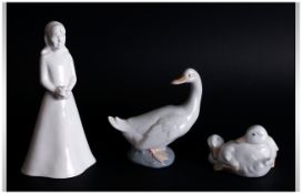Nao Duck Figures ( 2 ) In Total. + a Coalport Moments Figure, The Bridesmaid. Stands 7.25 Inches